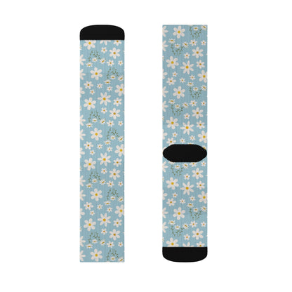 Sky Blue Daisy Socks Cute Comfy Blue Spring Flower Crew Socks Cozy Summer Floral Socks for Feet - All Over Prints - Kristine Celestine