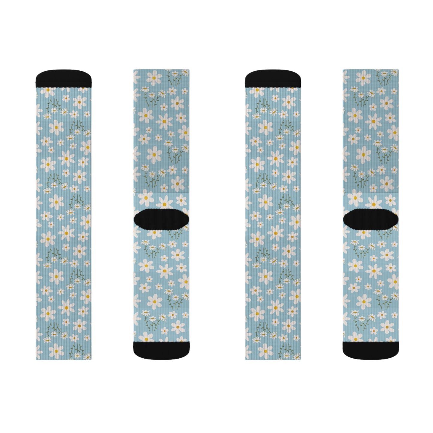 Sky Blue Daisy Socks Cute Comfy Blue Spring Flower Crew Socks Cozy Summer Floral Socks for Feet - All Over Prints - Kristine Celestine