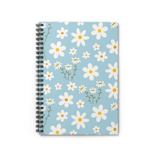 Sky Blue Daisy Spiral Notebook 6x8" Cute Cool Blue Summer Journal Floral Spring School Notebook - Paper products - Kristine Celestine