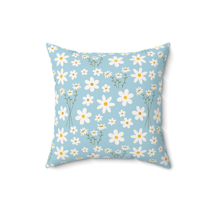 Sky Blue Daisy Square Pillow Cool Summer Flower Cushion Cute Calm Blue Spring Floral Throw Pillow Accent Pillow Dorm Room Decor - Home Decor - Kristine Celestine