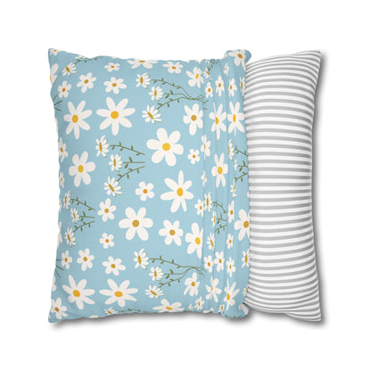 Sky Blue Daisy Square Pillowcase Pretty Cute Cool Summer Flower Pillow Sham Floral Spring Daisies Accent Pillowcase Dorm Room Decor - Home Decor - Kristine Celestine