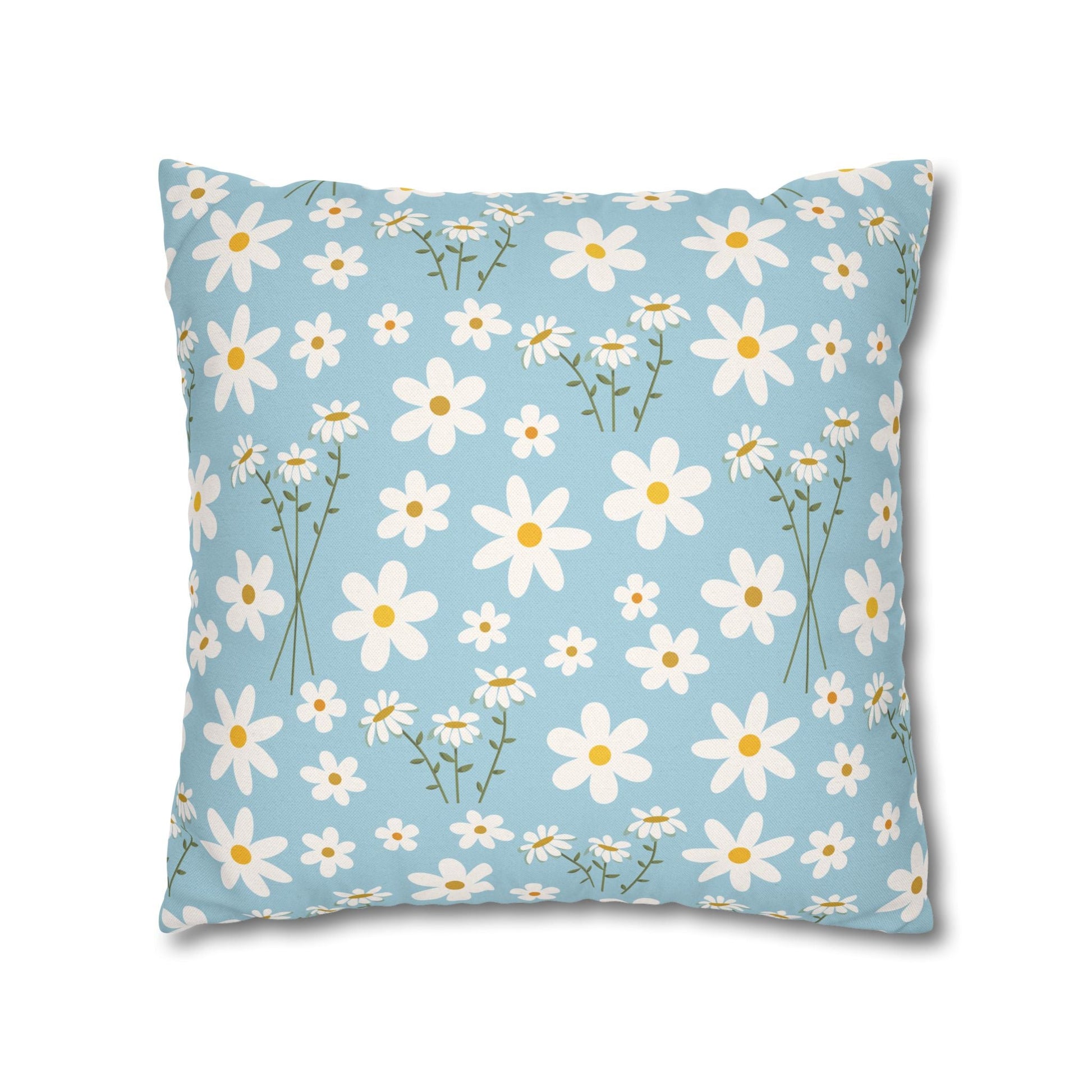 Sky Blue Daisy Square Pillowcase Pretty Cute Cool Summer Flower Pillow Sham Floral Spring Daisies Accent Pillowcase Dorm Room Decor - Home Decor - Kristine Celestine