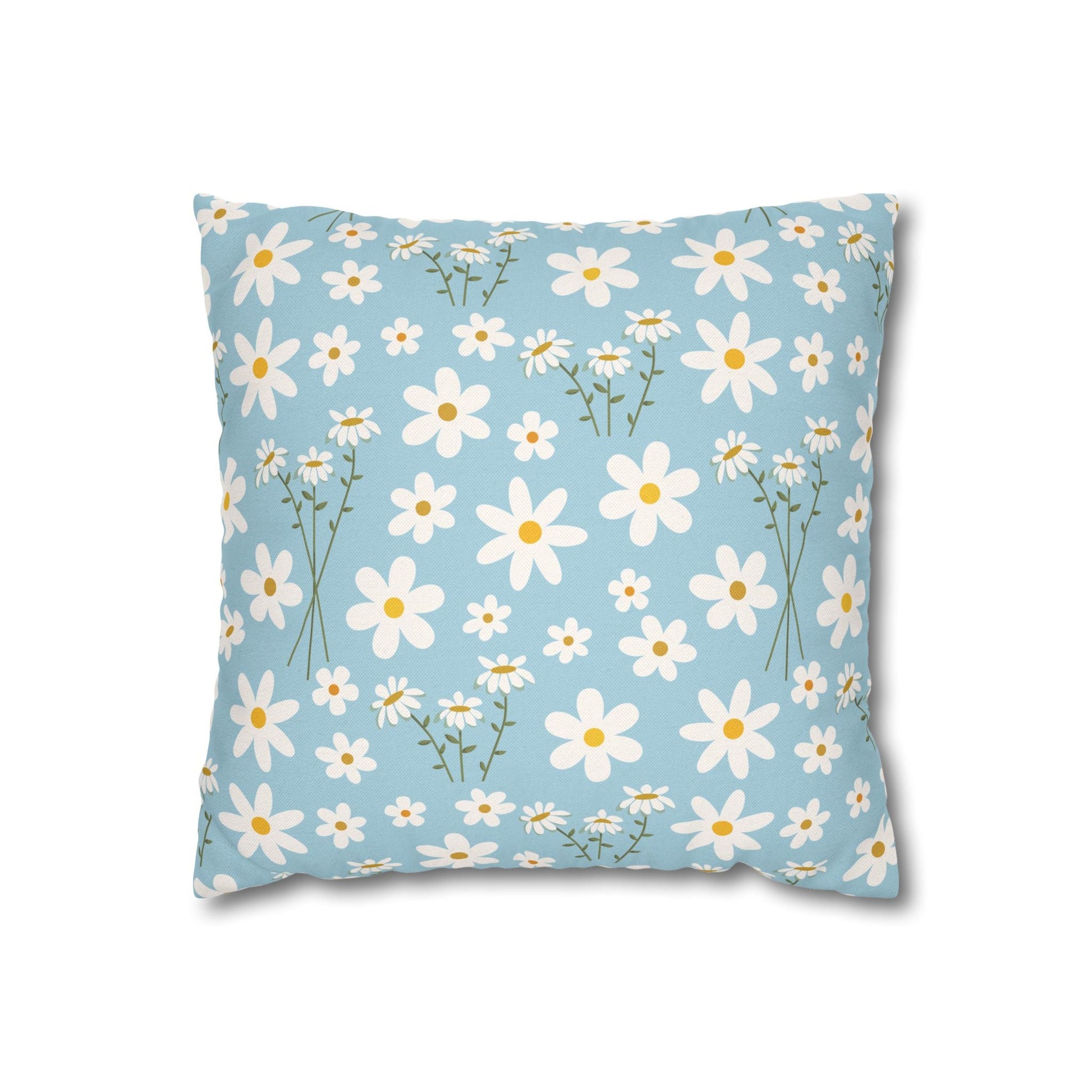 Sky Blue Daisy Square Pillowcase Pretty Cute Cool Summer Flower Pillow Sham Floral Spring Daisies Accent Pillowcase Dorm Room Decor - Home Decor - Kristine Celestine