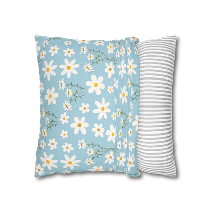 Sky Blue Daisy Square Pillowcase Pretty Cute Cool Summer Flower Pillow Sham Floral Spring Daisies Accent Pillowcase Dorm Room Decor - Home Decor - Kristine Celestine