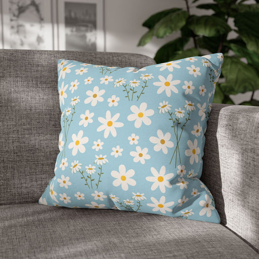 Sky Blue Daisy Square Pillowcase Pretty Cute Cool Summer Flower Pillow Sham Floral Spring Daisies Accent Pillowcase Dorm Room Decor - Home Decor - Kristine Celestine