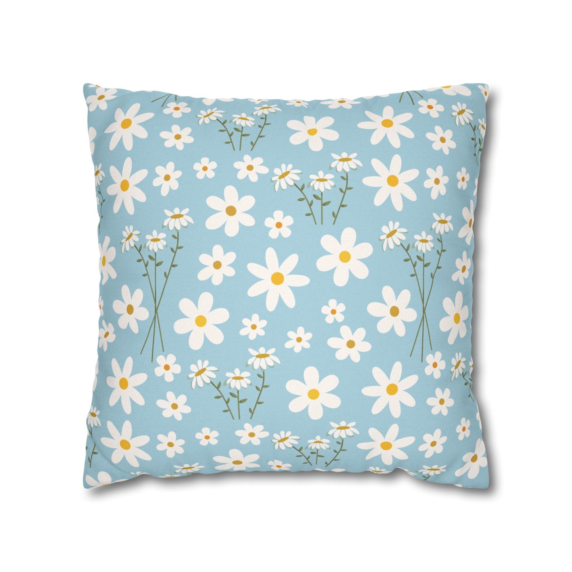 Sky Blue Daisy Square Pillowcase Pretty Cute Cool Summer Flower Pillow Sham Floral Spring Daisies Accent Pillowcase Dorm Room Decor - Home Decor - Kristine Celestine