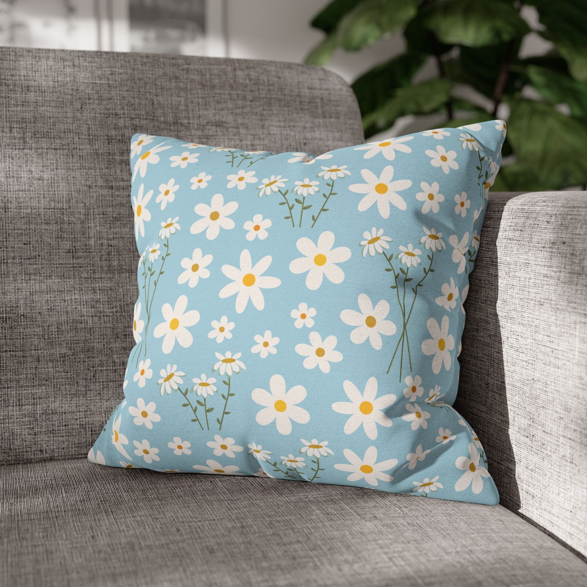 Sky Blue Daisy Square Pillowcase Pretty Cute Cool Summer Flower Pillow Sham Floral Spring Daisies Accent Pillowcase Dorm Room Decor - Home Decor - Kristine Celestine