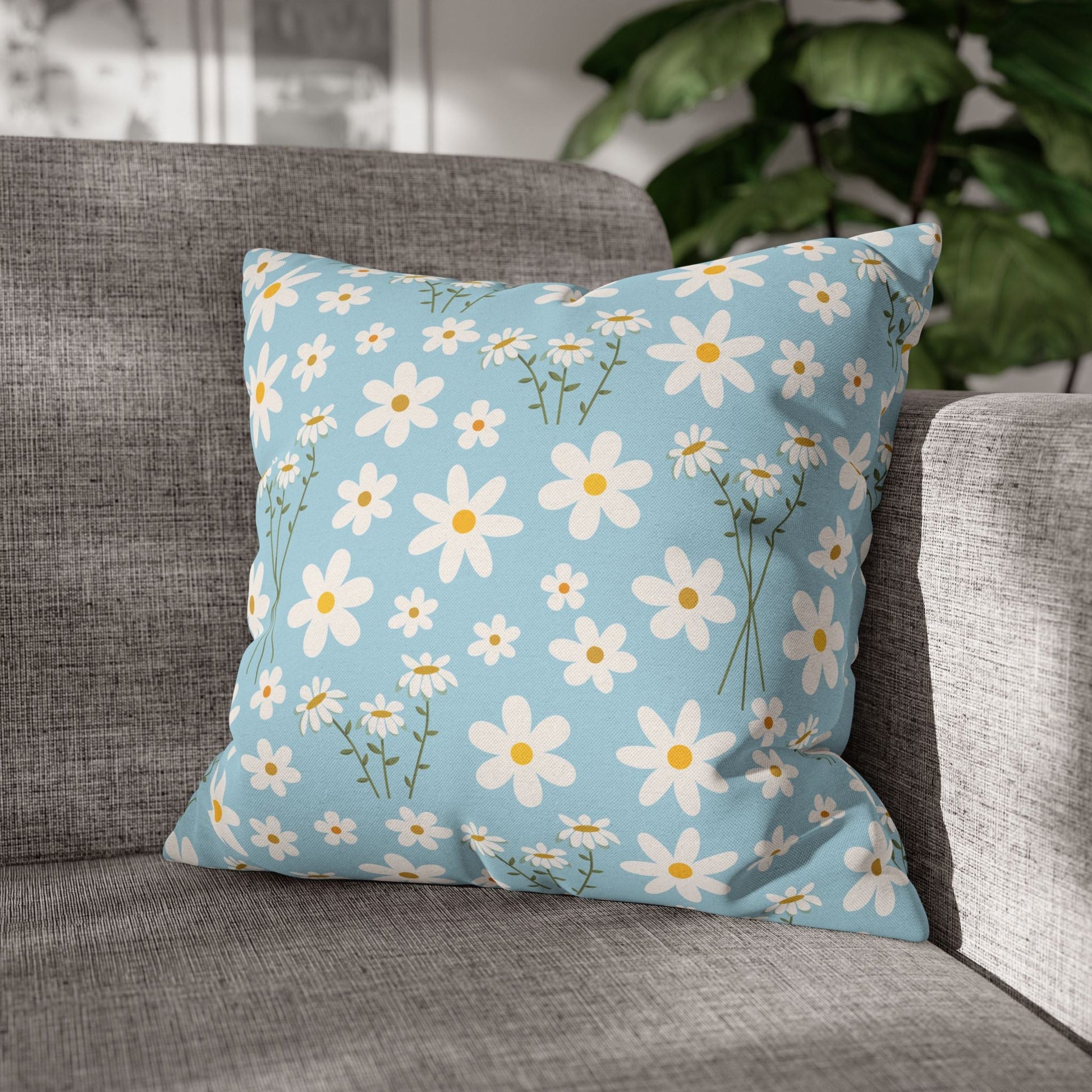 Sky Blue Daisy Square Pillowcase Pretty Cute Cool Summer Flower Pillow Sham Floral Spring Daisies Accent Pillowcase Dorm Room Decor - Home Decor - Kristine Celestine