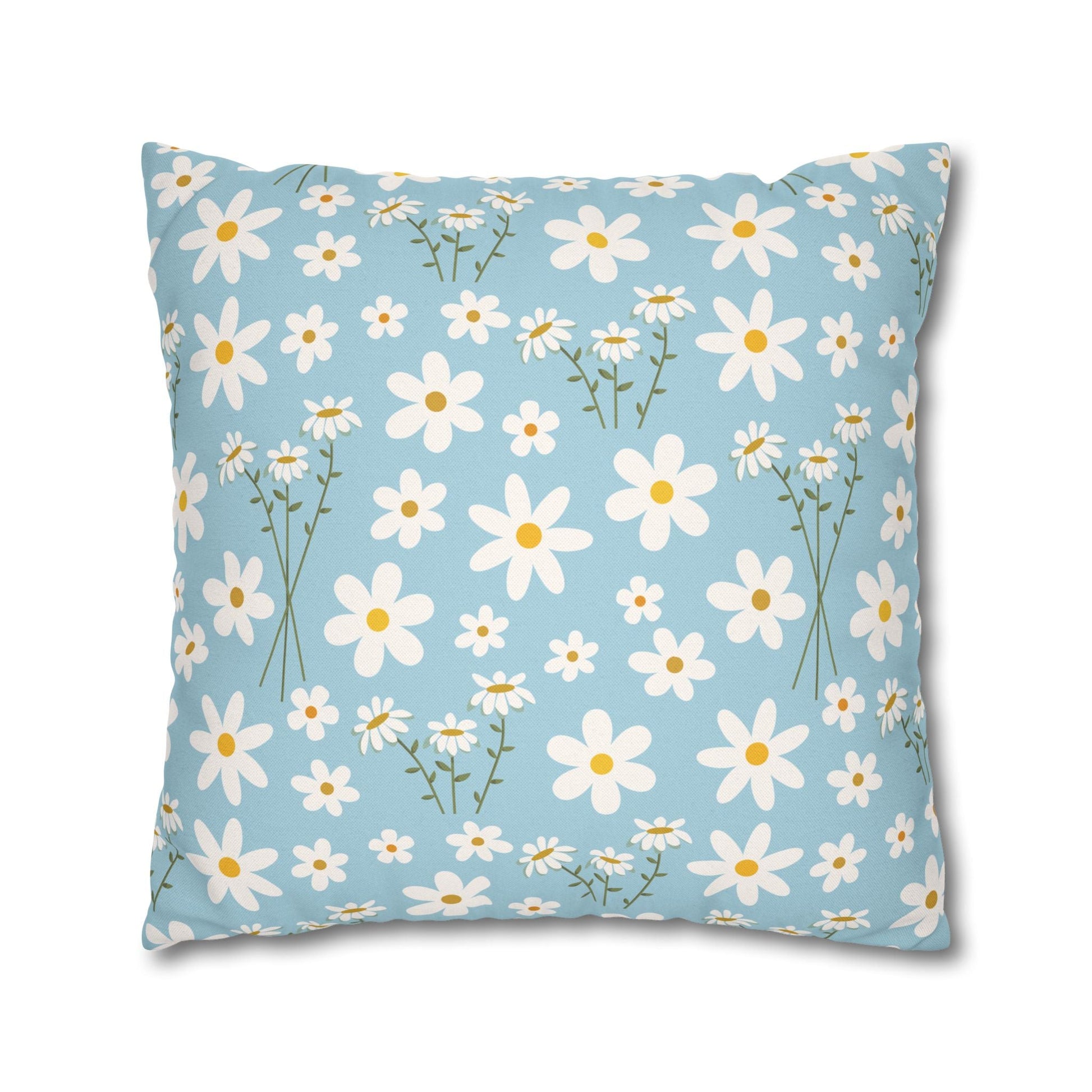 Sky Blue Daisy Square Pillowcase Pretty Cute Cool Summer Flower Pillow Sham Floral Spring Daisies Accent Pillowcase Dorm Room Decor - Home Decor - Kristine Celestine