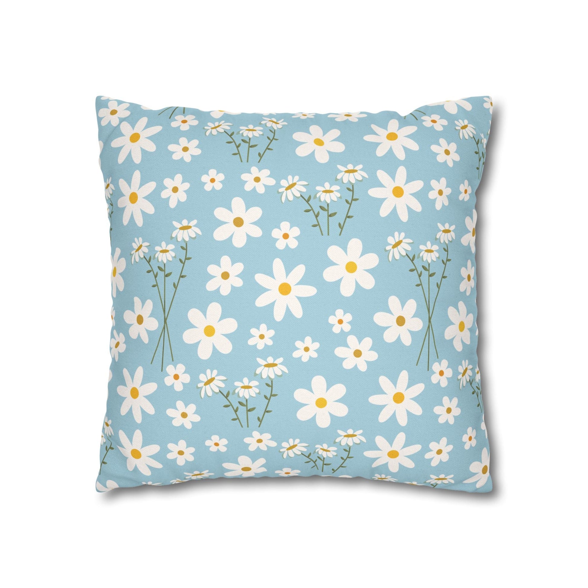 Sky Blue Daisy Square Pillowcase Pretty Cute Cool Summer Flower Pillow Sham Floral Spring Daisies Accent Pillowcase Dorm Room Decor - Home Decor - Kristine Celestine