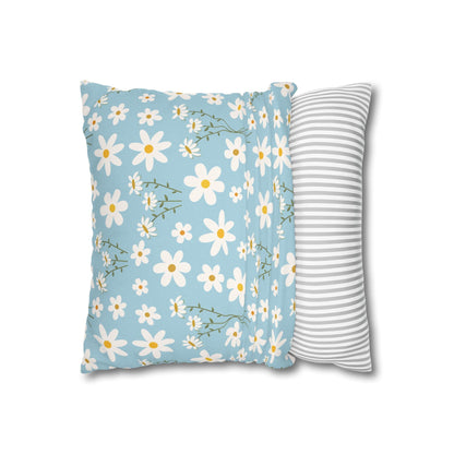 Sky Blue Daisy Square Pillowcase Pretty Cute Cool Summer Flower Pillow Sham Floral Spring Daisies Accent Pillowcase Dorm Room Decor - Home Decor - Kristine Celestine