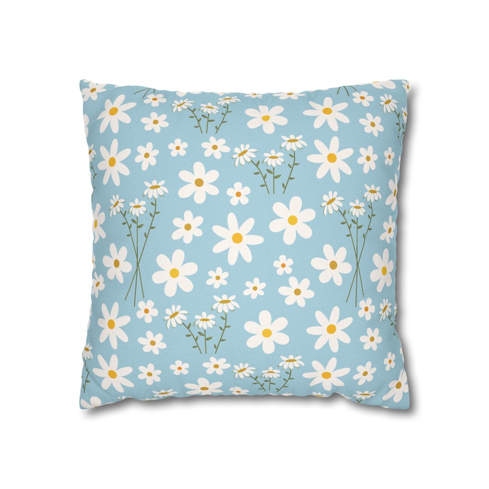 Sky Blue Daisy Square Pillowcase Pretty Cute Cool Summer Flower Pillow Sham Floral Spring Daisies Accent Pillowcase Dorm Room Decor - Home Decor - Kristine Celestine