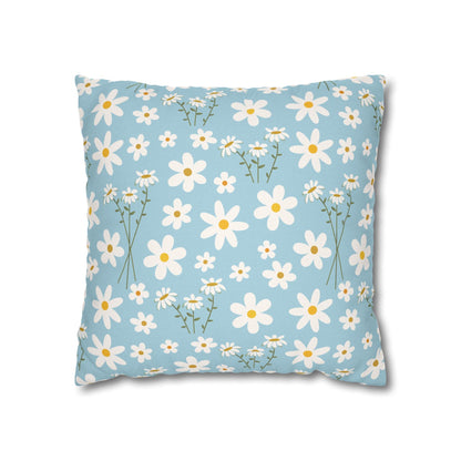 Sky Blue Daisy Square Pillowcase Pretty Cute Cool Summer Flower Pillow Sham Floral Spring Daisies Accent Pillowcase Dorm Room Decor - Home Decor - Kristine Celestine