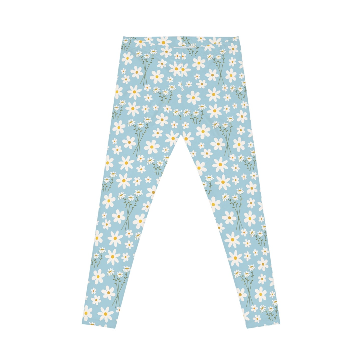 Sky Blue Daisy Women's Casual Leggings Cute Blue Summer Flower Exercise Attire Floral Spring Gym Leggings Light Blue Morning Yoga Pants - All Over Prints - Kristine Celestine