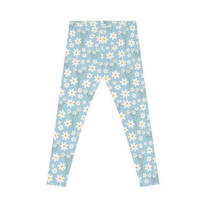 Sky Blue Daisy Women's Casual Leggings Cute Blue Summer Flower Exercise Attire Floral Spring Gym Leggings Light Blue Morning Yoga Pants - All Over Prints - Kristine Celestine