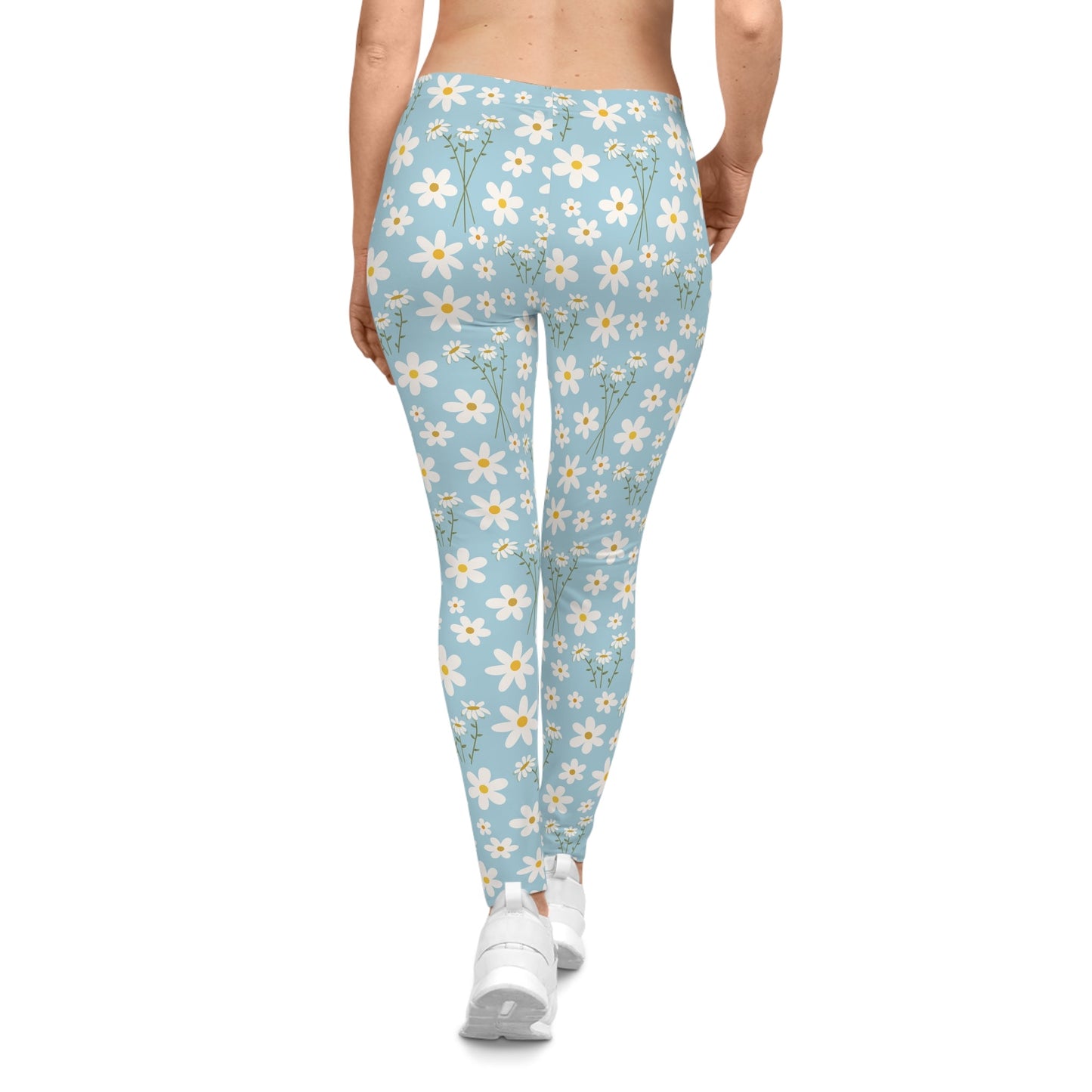 Sky Blue Daisy Women's Casual Leggings Cute Blue Summer Flower Exercise Attire Floral Spring Gym Leggings Light Blue Morning Yoga Pants - All Over Prints - Kristine Celestine