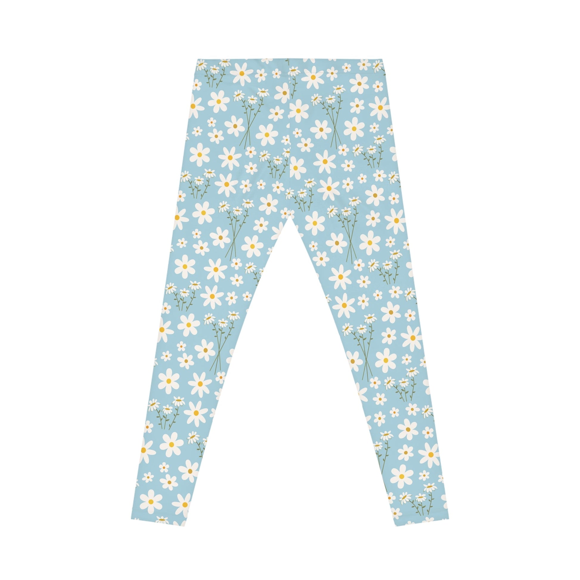 Sky Blue Daisy Women's Casual Leggings Cute Blue Summer Flower Exercise Attire Floral Spring Gym Leggings Light Blue Morning Yoga Pants - All Over Prints - Kristine Celestine