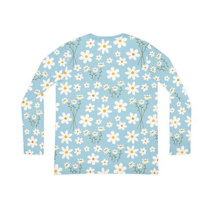 Sky Blue Daisy Women's Long Sleeve V - neck Shirt Cute Blue Summer Flower Top Calm Floral Spring Long Sleeve Shirt - All Over Prints - Kristine Celestine