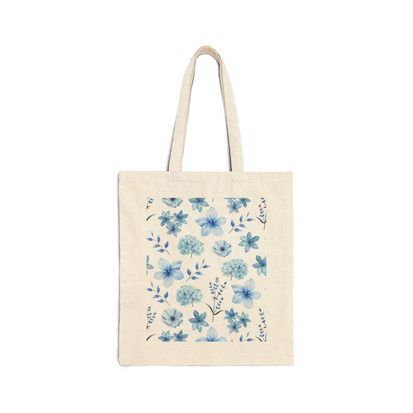 Snowy Blue Flowers Cotton Canvas Tote Bag - Bags - Kristine Celestine