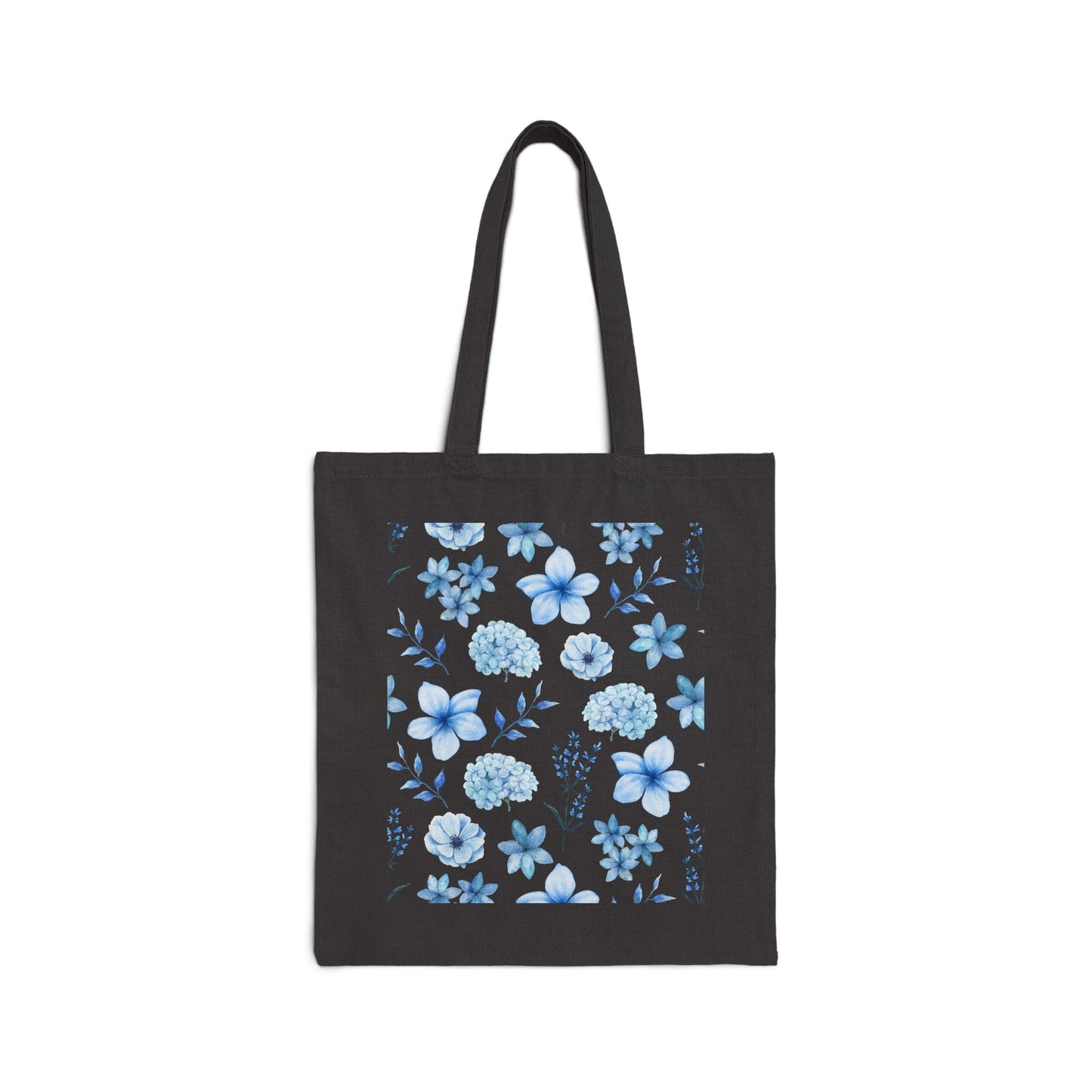 Snowy Blue Flowers Cotton Canvas Tote Bag - Bags - Kristine Celestine