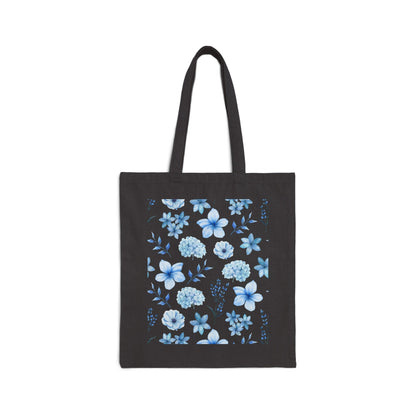 Snowy Blue Flowers Cotton Canvas Tote Bag - Bags - Kristine Celestine