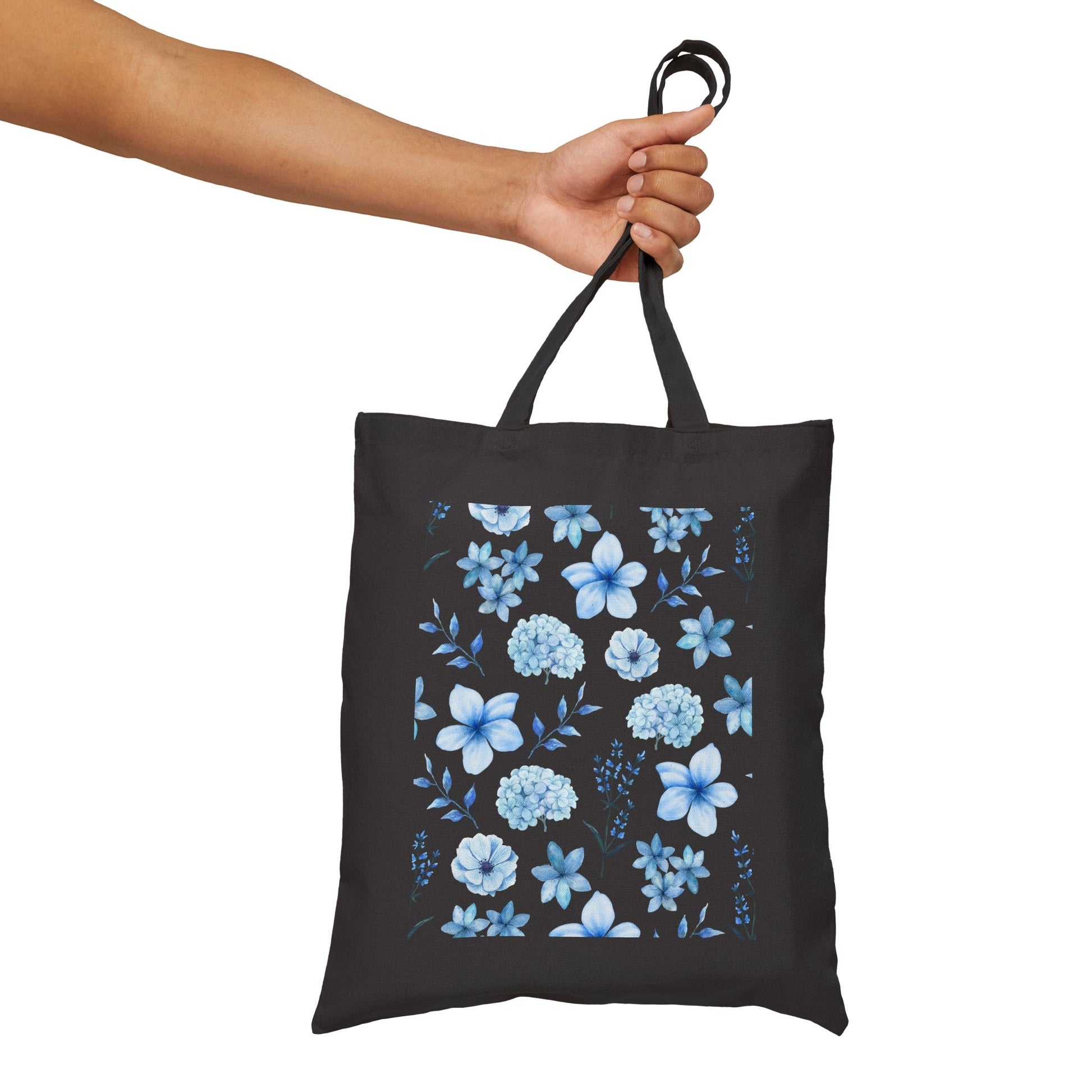 Snowy Blue Flowers Cotton Canvas Tote Bag - Bags - Kristine Celestine