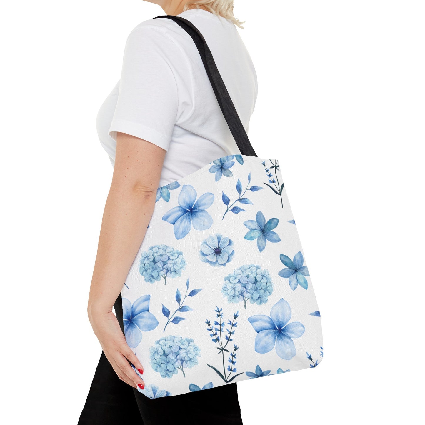 Snowy Blue Flowers Tote Bag - Bags - Kristine Celestine