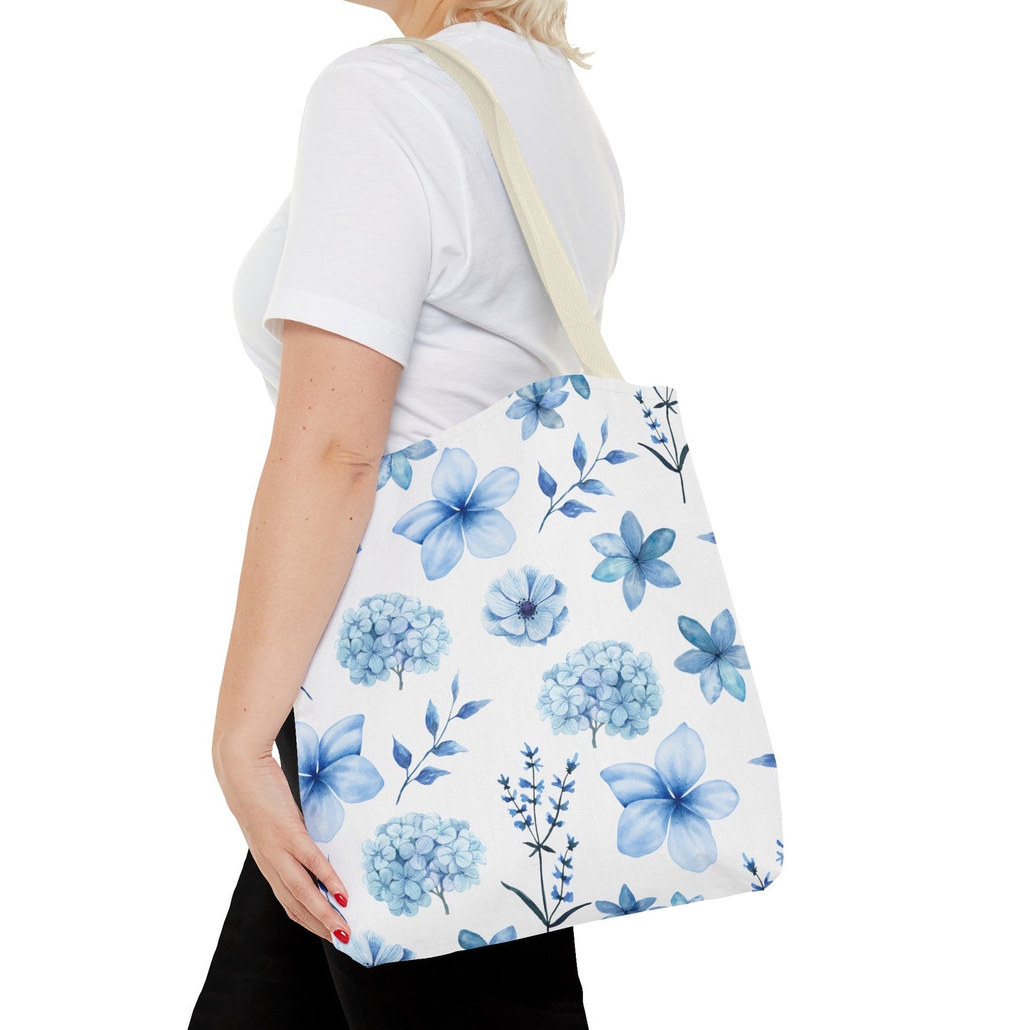 Snowy Blue Flowers Tote Bag - Bags - Kristine Celestine