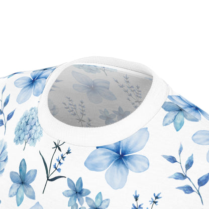 Snowy Blue Flowers Patterned T - Shirt - T - Shirt - Kristine Celestine