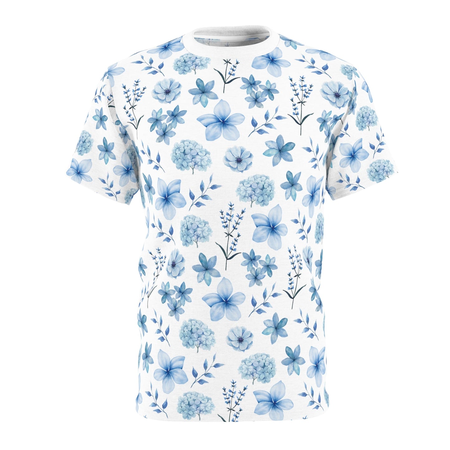 Snowy Blue Flowers Patterned T - Shirt - T - Shirt - Kristine Celestine