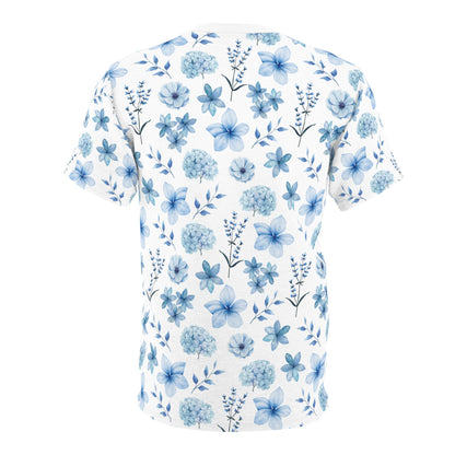 Snowy Blue Flowers Patterned T - Shirt - T - Shirt - Kristine Celestine