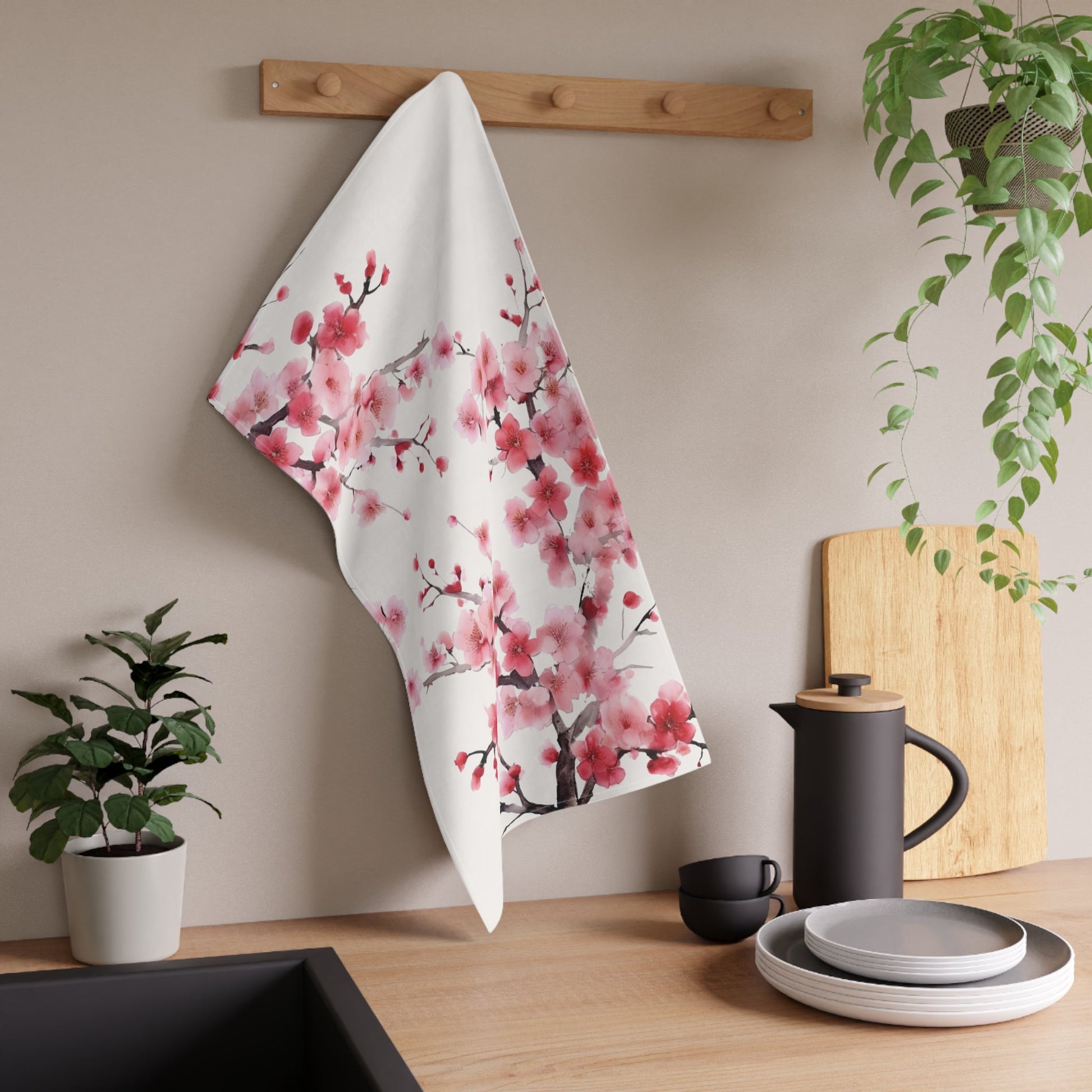 Japanese Cherry Blossom Tree Kitchen Towel (v4) - Kitchen Towel - Kristine Celestine