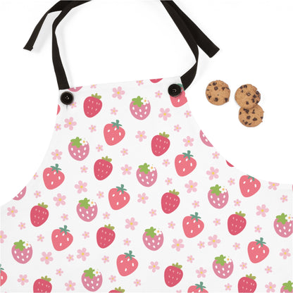 Strawberries and Daisies Apron Baking Apron Cute Cooking Apron Pink and Red Barbecue Grilling BBQ Craft Apron Daisy Flowers - Apron - Kristine Celestine