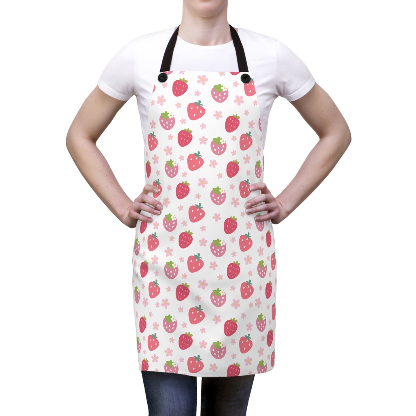 Strawberries and Daisies Apron Baking Apron Cute Cooking Apron Pink and Red Barbecue Grilling BBQ Craft Apron Daisy Flowers - Apron - Kristine Celestine