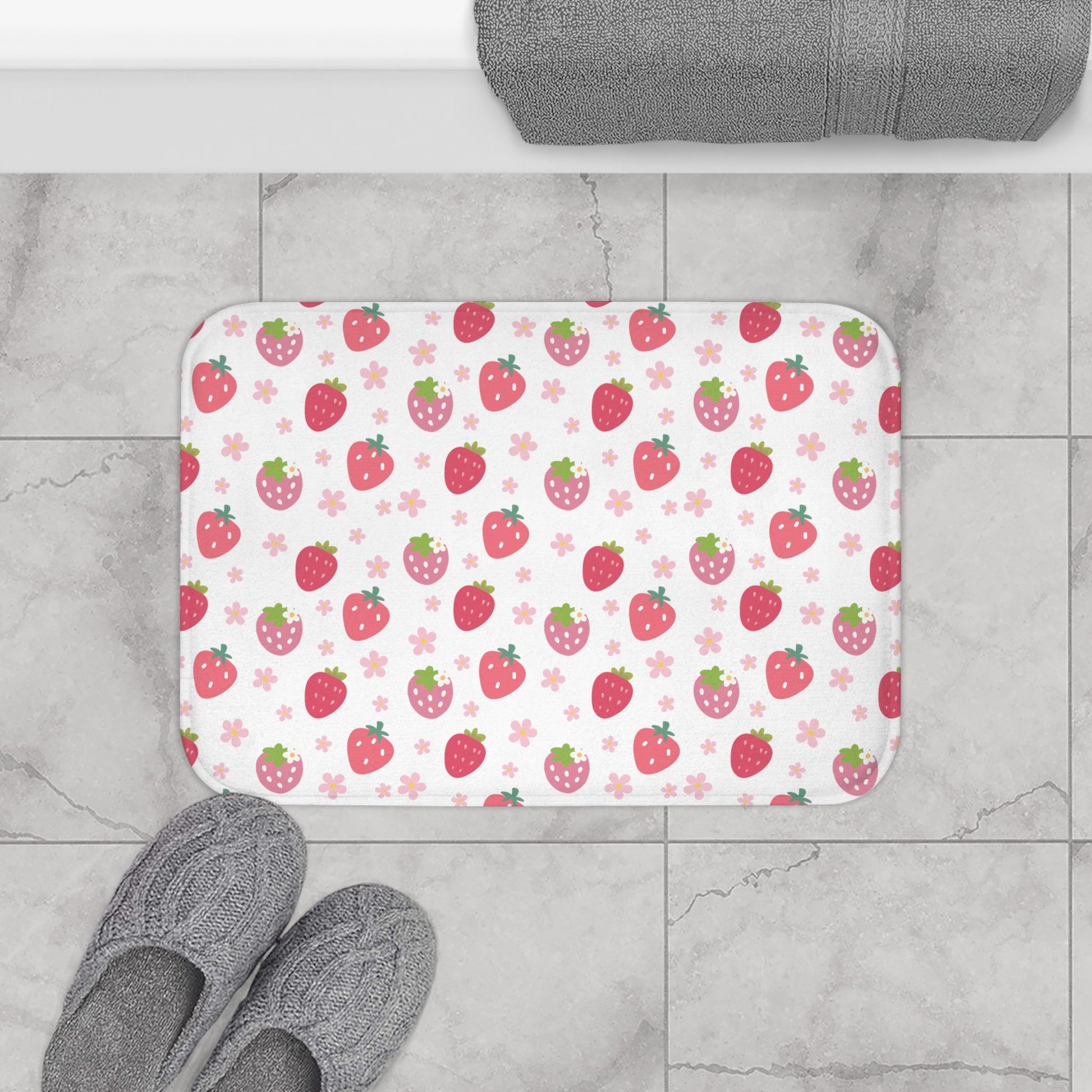 Strawberries and Daisies Bath Mat - Bath Mat - Kristine Celestine