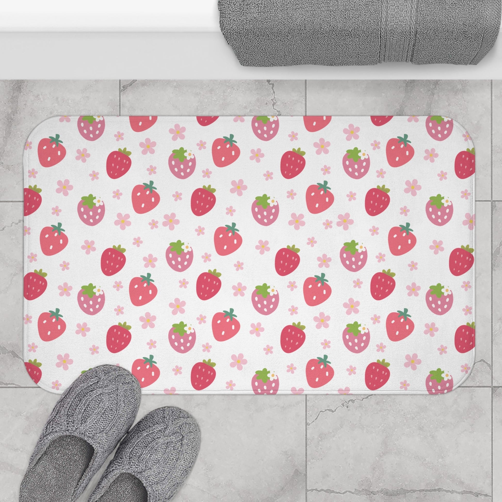 Strawberries and Daisies Bath Mat - Bath Mat - Kristine Celestine