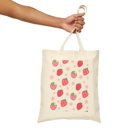 Strawberries and Daisies Cotton Canvas Tote Bag - Bags - Kristine Celestine