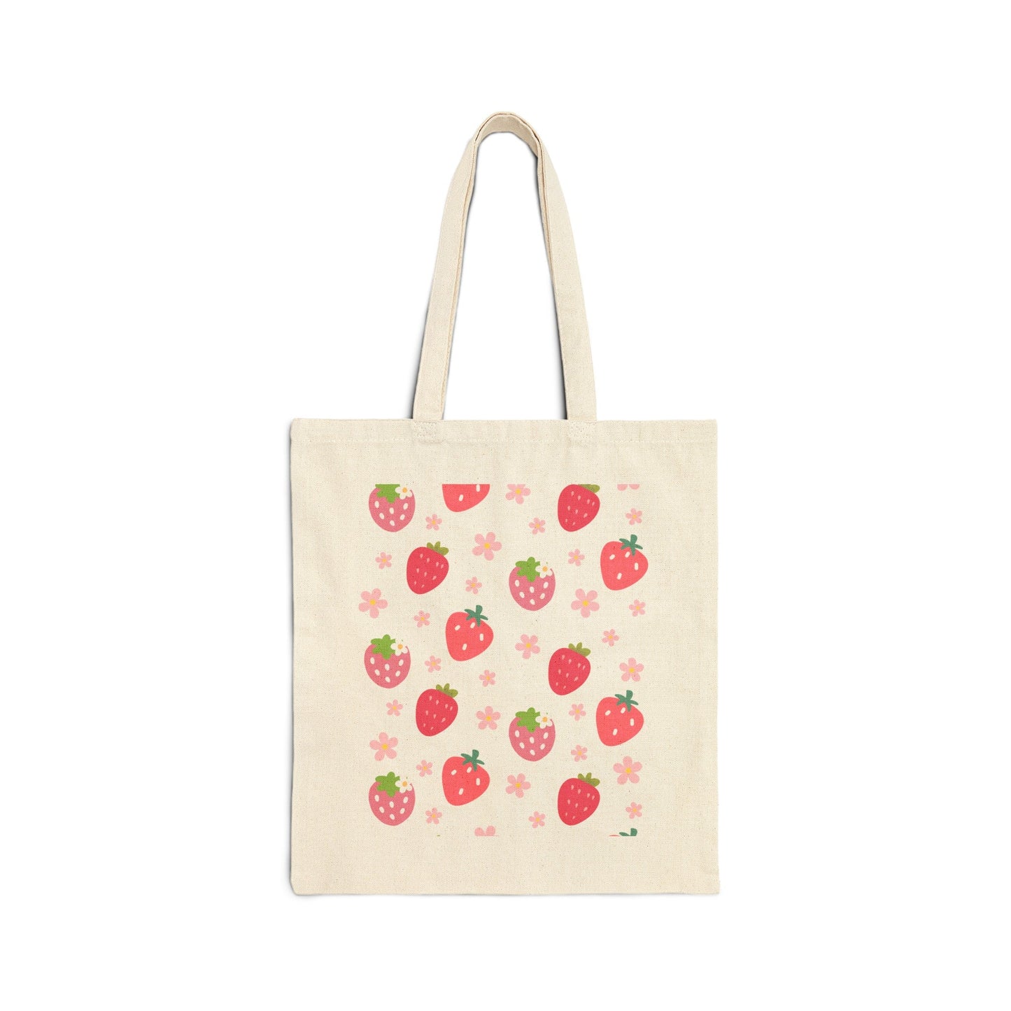 Strawberries and Daisies Cotton Canvas Tote Bag - Bags - Kristine Celestine