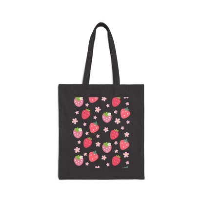 Strawberries and Daisies Cotton Canvas Tote Bag - Bags - Kristine Celestine