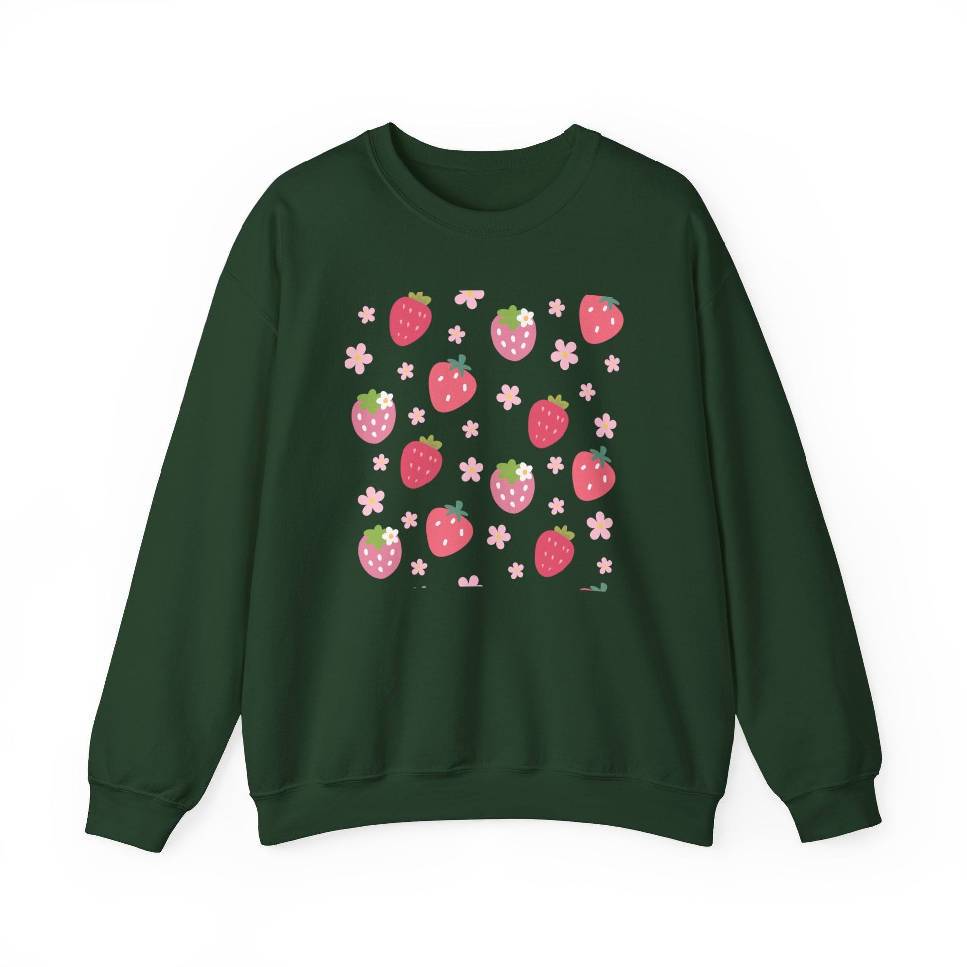 Strawberries and Daisies Crewneck Sweatshirt Cute Casual Strawberry Sweater Pink and Red Fruit Floral Daisy - Sweatshirt - Kristine Celestine