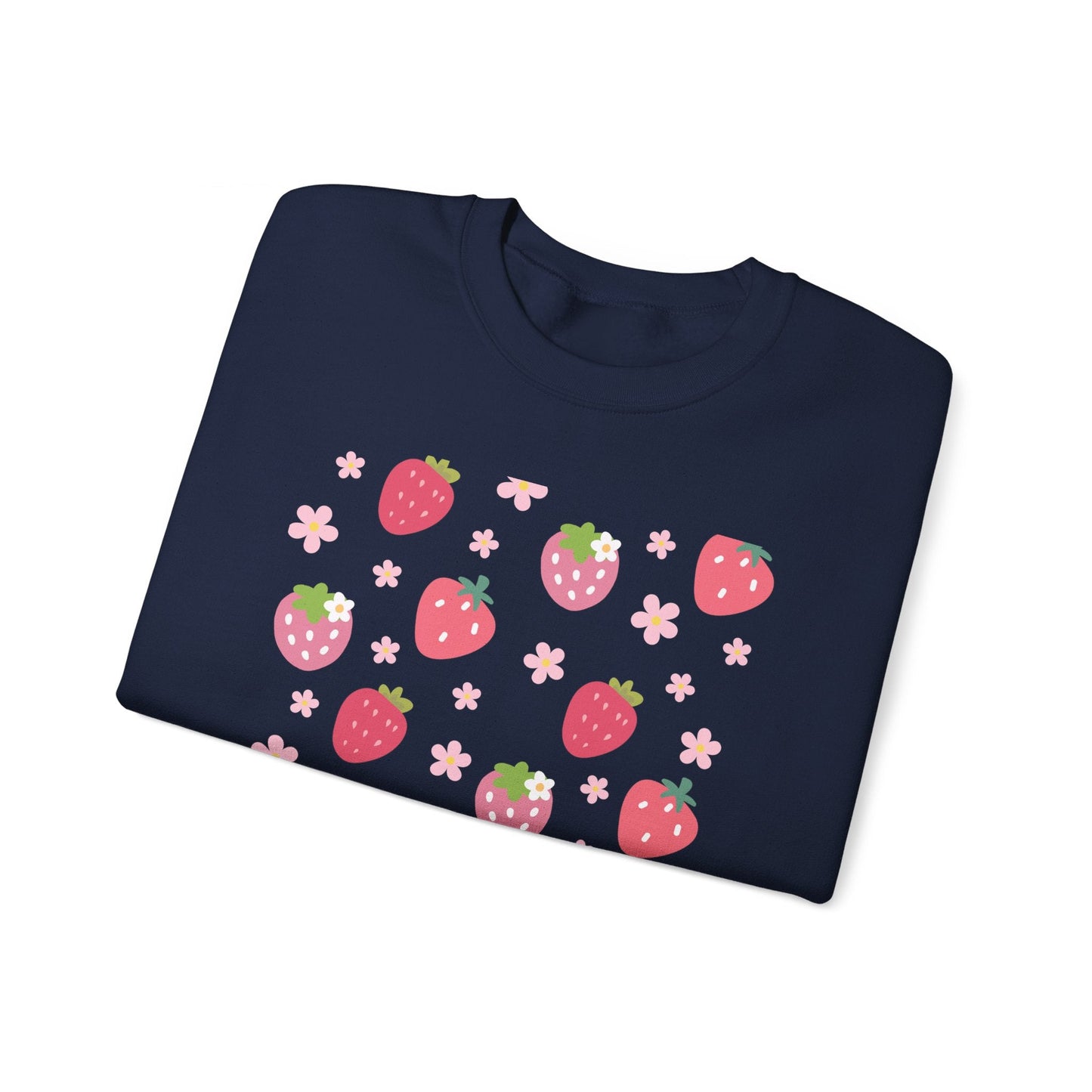 Strawberries and Daisies Crewneck Sweatshirt Cute Casual Strawberry Sweater Pink and Red Fruit Floral Daisy - Sweatshirt - Printify - Kristine Celestine