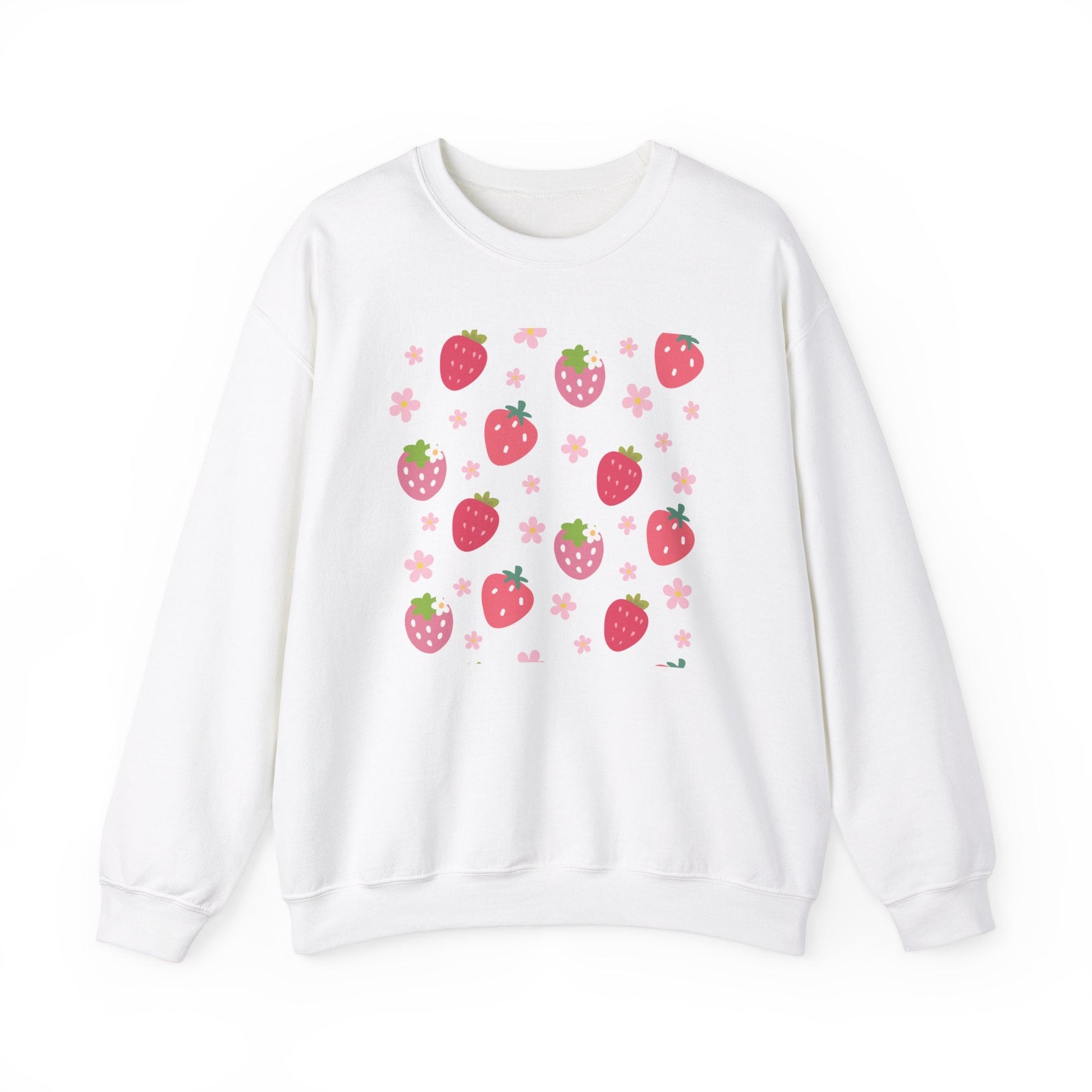 Strawberries and Daisies Crewneck Sweatshirt Cute Casual Strawberry Sweater Pink and Red Fruit Floral Daisy - Sweatshirt - Kristine Celestine