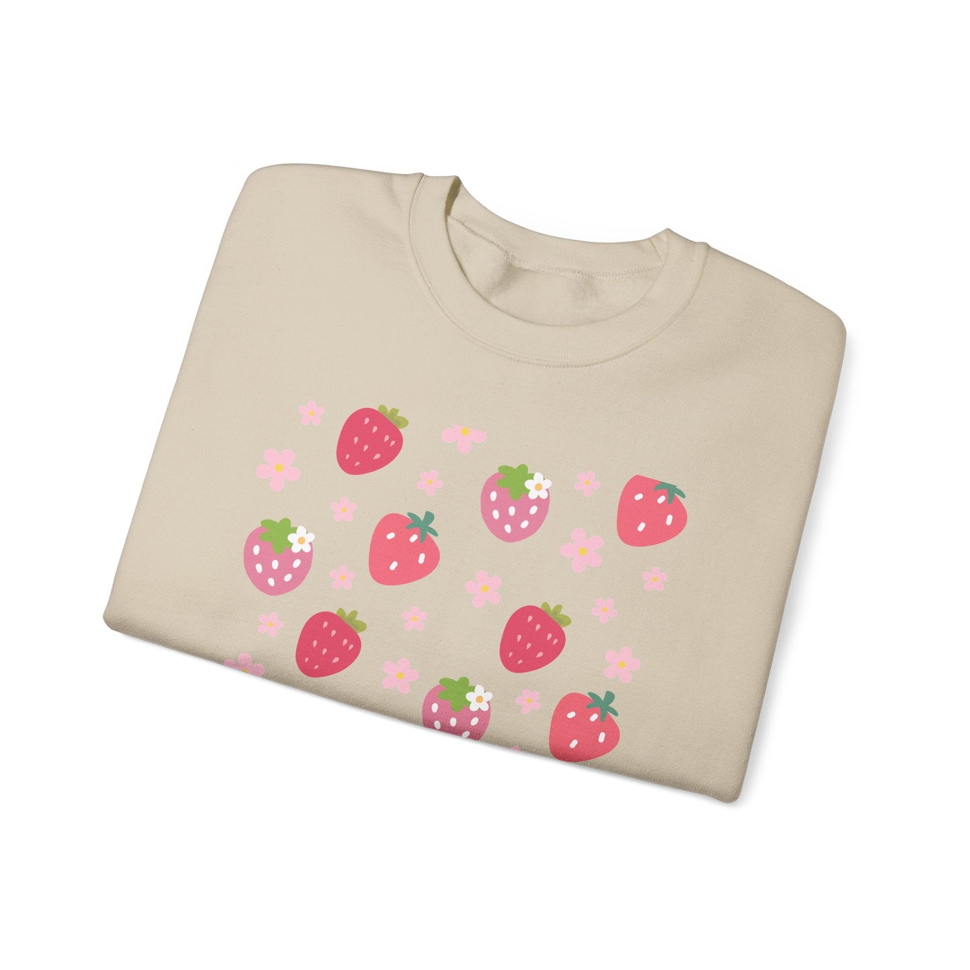 Strawberries and Daisies Crewneck Sweatshirt Cute Casual Strawberry Sweater Pink and Red Fruit Floral Daisy - Sweatshirt - Printify - Kristine Celestine