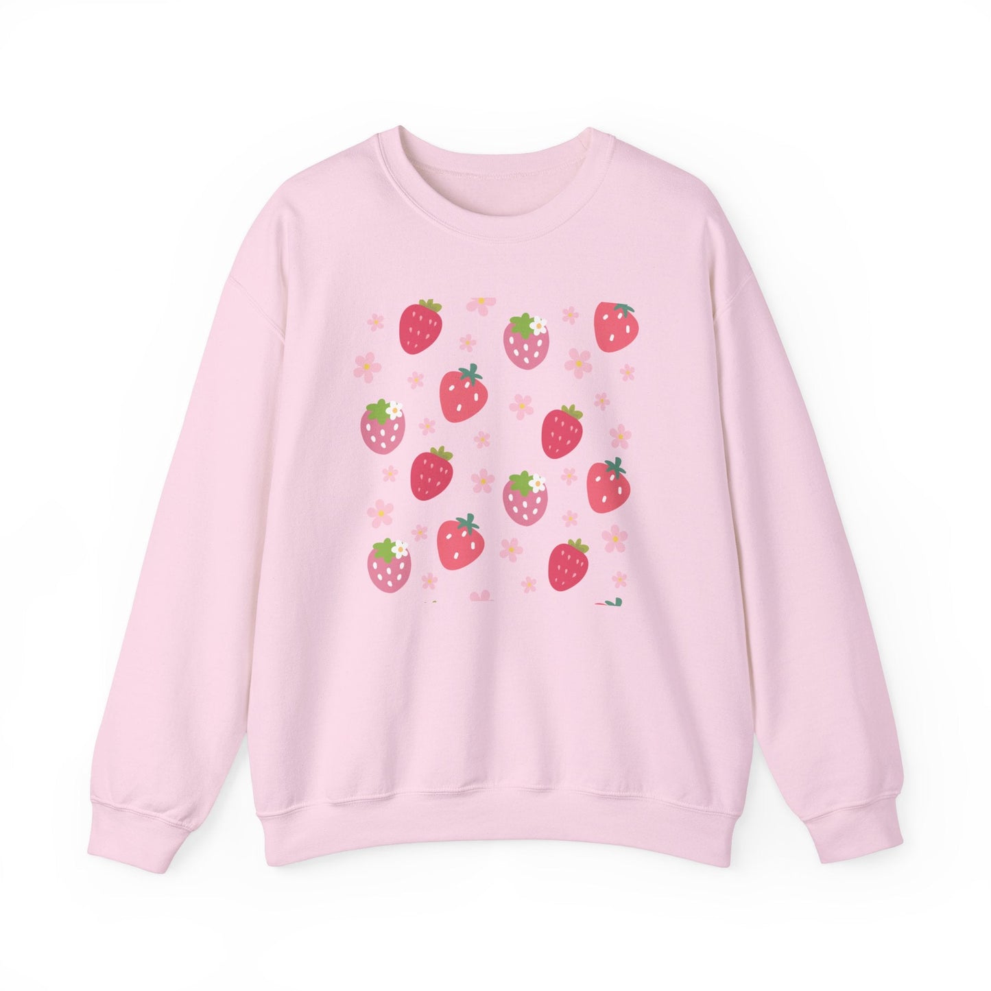 Strawberries and Daisies Crewneck Sweatshirt Cute Casual Strawberry Sweater Pink and Red Fruit Floral Daisy - Sweatshirt - Kristine Celestine