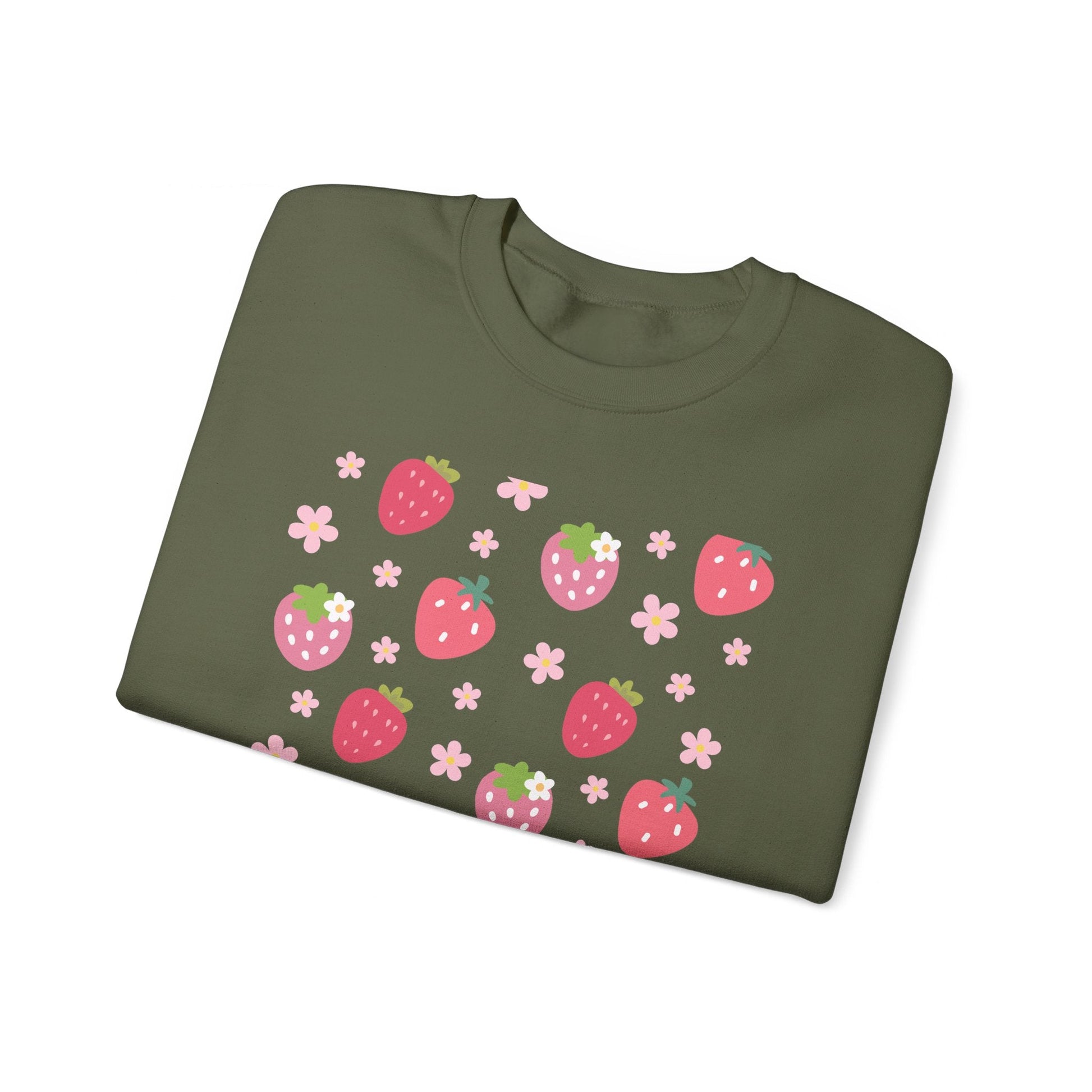 Strawberries and Daisies Crewneck Sweatshirt Cute Casual Strawberry Sweater Pink and Red Fruit Floral Daisy - Sweatshirt - Printify - Kristine Celestine