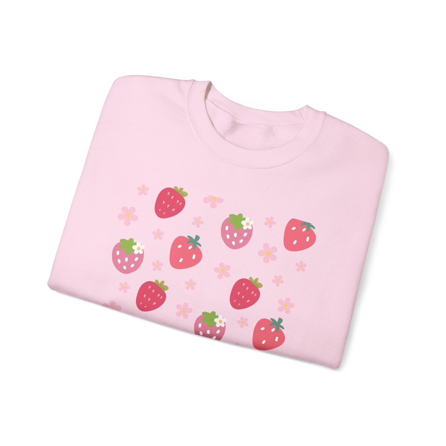 Strawberries and Daisies Crewneck Sweatshirt Cute Casual Strawberry Sweater Pink and Red Fruit Floral Daisy - Sweatshirt - Kristine Celestine