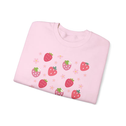 Strawberries and Daisies Crewneck Sweatshirt Cute Casual Strawberry Sweater Pink and Red Fruit Floral Daisy - Sweatshirt - Kristine Celestine