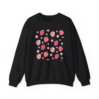 Strawberries and Daisies Crewneck Sweatshirt Cute Casual Strawberry Sweater Pink and Red Fruit Floral Daisy - Sweatshirt - Kristine Celestine