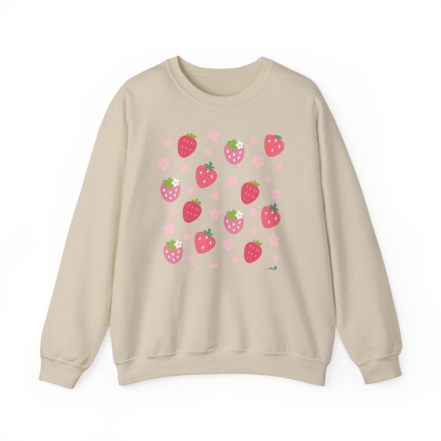 Strawberries and Daisies Crewneck Sweatshirt Cute Casual Strawberry Sweater Pink and Red Fruit Floral Daisy - Sweatshirt - Kristine Celestine