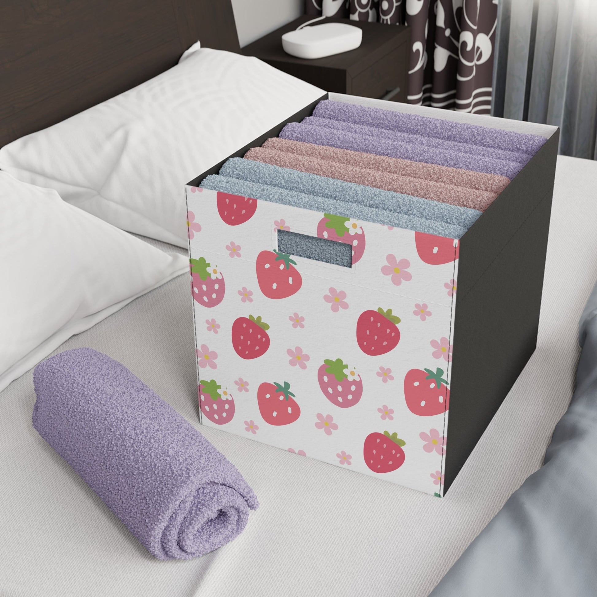 Strawberries and Daisies Felt Storage Box - Storage Box - Kristine Celestine